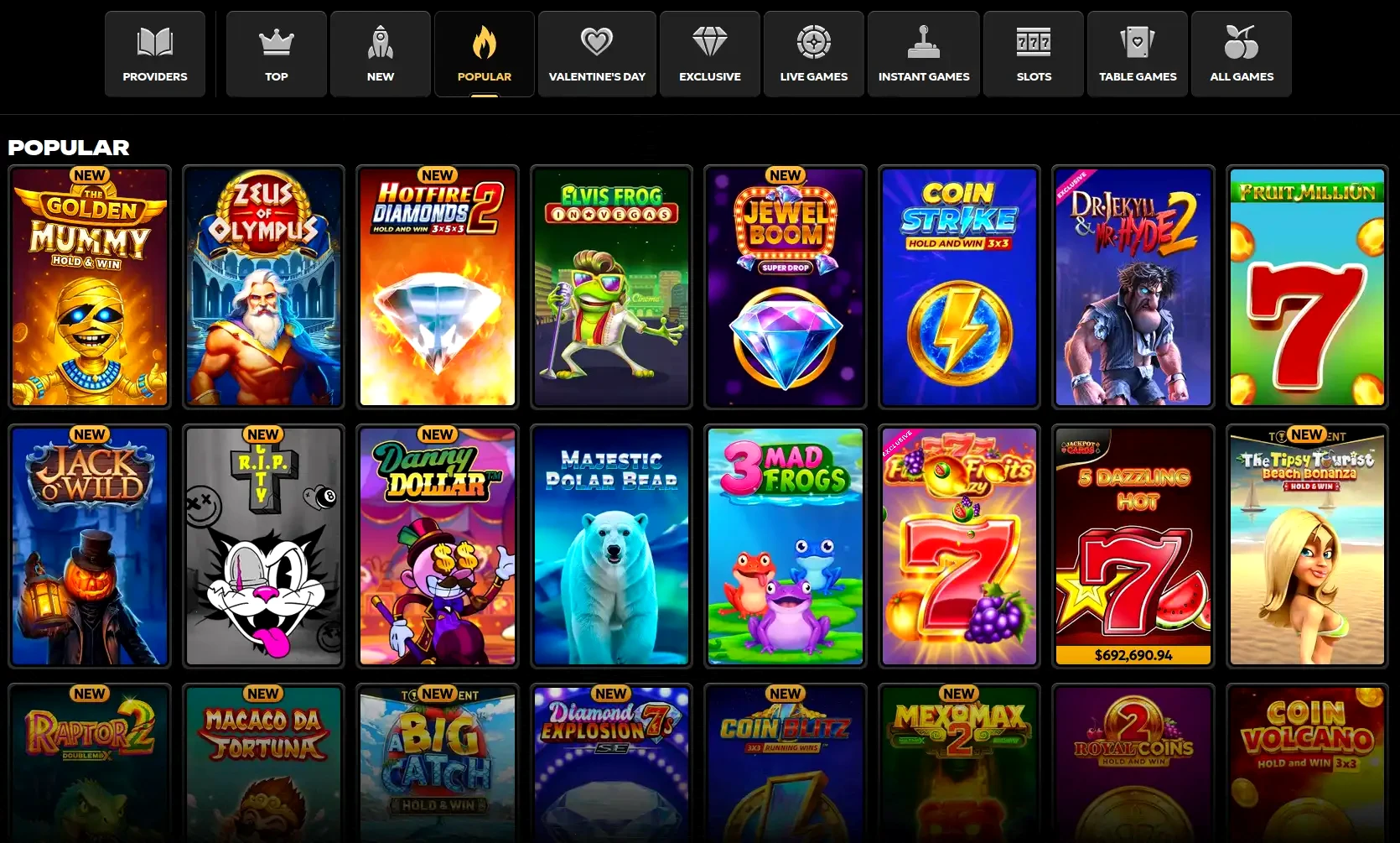 Interface du casino en ligne Quick Win